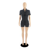 Summer New Arrival Zipper Pocket Solid Color Cargo Rompers