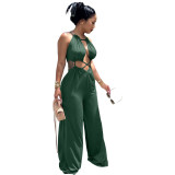 Army Green Sexy Irregular Straps Bandage Wrapped Wide Leg Jumpsuit