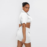 Solid Color Clothes Short Sleeve Crop Skirt Set Tooling Style