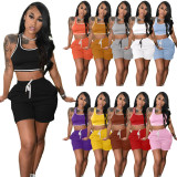 Pure Color Sports Vest 2 Pc Set with Pocket