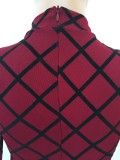 High Neck Flocked Mesh Party Dress with Zipper Back