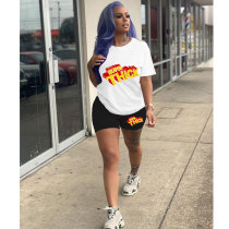 Women Tracksuits Outfit Casual Solid Color Graphic Print Short Sleeve Shorts Two-Piece Set