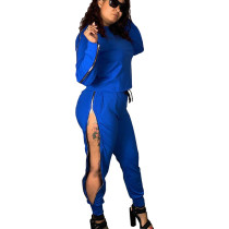 Solid Color Sides Zipper Two-piece Set