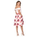 Casual Printed Off Shoulder Midi Dress