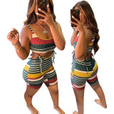 Casual Pit Striped Lace-up Rompers