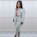 Copy Casual Print Gradient Patchwork Sweatsuit Hooded Collar Long Sleeve Three Pieces