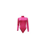 Solid Turtleneck Long Sleeve Bodycon Bodysuit Sports Elasticity Two Piece Pant Set