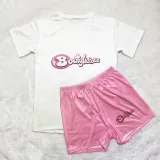 Solid Color Pattern Printed Short Sleeve Two Piece Set