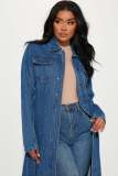 Loose Denim Trench Coat - Dark Wash with belt