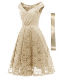 Summer Sexy Lace V Neck Sleeveless Pleated Dress