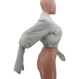 Fashion Women's Stitching Ribbed Casual Stand Collar Crop Padded Jacket