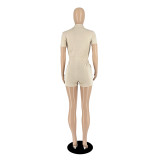 Summer New Arrival Zipper Pocket Solid Color Cargo Rompers