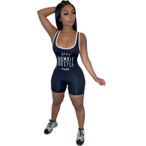 Solid Color Sleeveless Printed Letter Romper