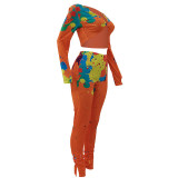 Women Colorful Ink-splash Print Crop Top Two Piece Outfits