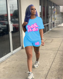Casual Solid Color Graphic Print Short Sleeve Shorts 2 Piece Set