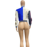 Casual Colorblock Button Fashion Print Double Thread Baseball Jacket