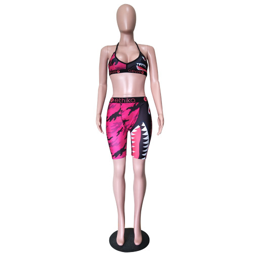 Camouflage Cartoon Sports Straps Pants Set