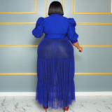 Sexy Perspective Mesh Long Dress with Belt
