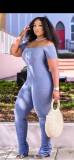 Casual Women's Clothing Off Shoulder Solid Color Pit Long Stacked Jumpsuit