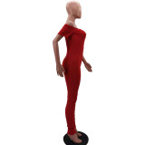 Casual Women's Clothing Off Shoulder Solid Color Pit Long Stacked Jumpsuit
