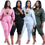 Casual Letter Print Sporty Active Outfits Ruffled One Piece Jumpsuit