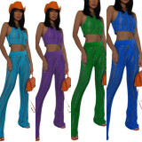 Knitted Crochet Tank Crop Top and High Waisted Tassel Flare Trousers Co Ord Set