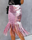 Sequins Fringe Party Long Skirt