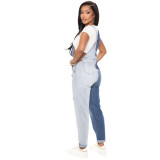Two Faced Two Toned Overalls Casual Slim Fit Colorblock Jeans With Straps