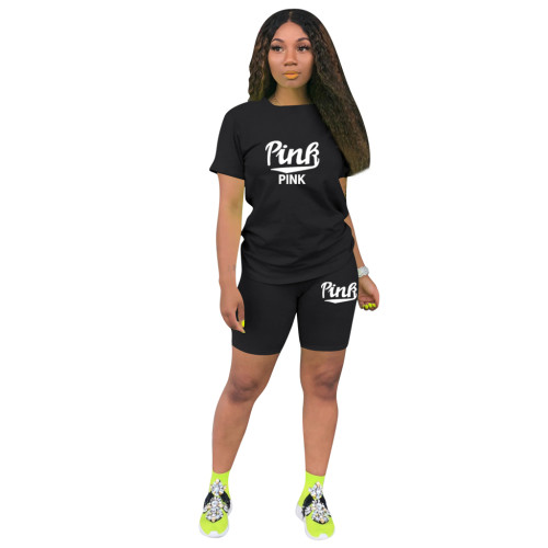 Casual Polyester Printed Sports Two Piece Short Outfits
