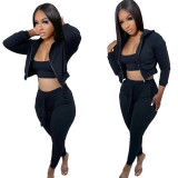 Casual Solid Patchwork Hooded Collar Wrapped Long Sleeve Three Pieces