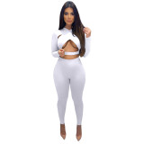 Sexy Cross Cutout Sports Two Piece Women Clothing Set with Hollow Out