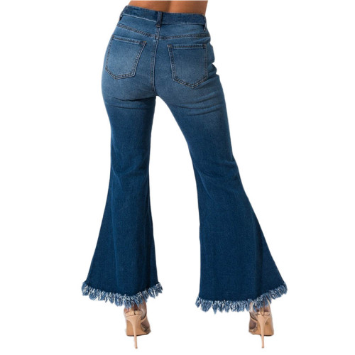 Hole Hem Wide leg Denim Trousers