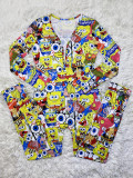 Casual Pattern Printed V Neck Home Jumpsuit