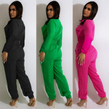 Classic Solid Offset Printed Long Sleeve Cargo Jumpsuit
