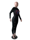 Solid Color Burning Hoodie Two Pieces Set