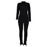 Casual Long Sleeve Bubble Fabric Pants Set