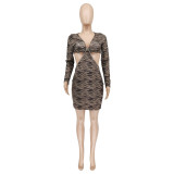 Fall Clubwear 2021 Long Sleeve Pit Deep V Neck Cut Out Sexy Bodycon Dress