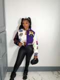 Casual Colorblock Button Fashion Print Double Thread Baseball Jacket