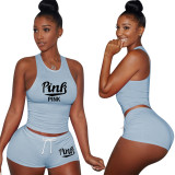 Cotton Printed Letter Breathable Sweatpants Short Set