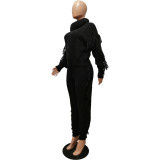 Winter Turtle Neck Cable Knit Sweater And Tasseled Pants Set