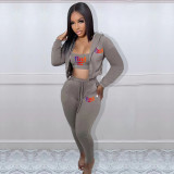 Copy Casual Print Gradient Patchwork Sweatsuit Hooded Collar Long Sleeve Three Pieces