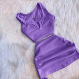 High Elastic Cotton Pit V Neck Low-cut Drawstring Skirt Set