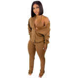Women 3 Piece Sets Sexy Lingerie Lounge Wear Set Brown Pyjamas Female Nightwear Cardigan Sleepwear