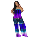 Casual Tie-dye Printed Rope-wrapped Strapless Wide-leg Jumpsuit