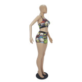 Sexy Pattern Printed Shorts Set Yoga Swimsuit Pants Set