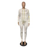 Casual Letter Print Hooded Two Piece Outfits