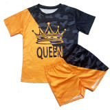 Casual Printed Tracksuit Women Short Sleeve Two Piece Outfits with Pockets