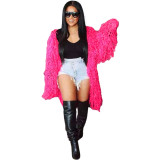 Solid Color Knitted Hand Crochet Fringe Cardigan Sweater