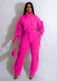 Winter Turtle Neck Cable Knit Sweater And Tasseled Pants Set