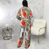 Casual Fashion Digital Printed Tie-up Crop Top Set Two Piece Set